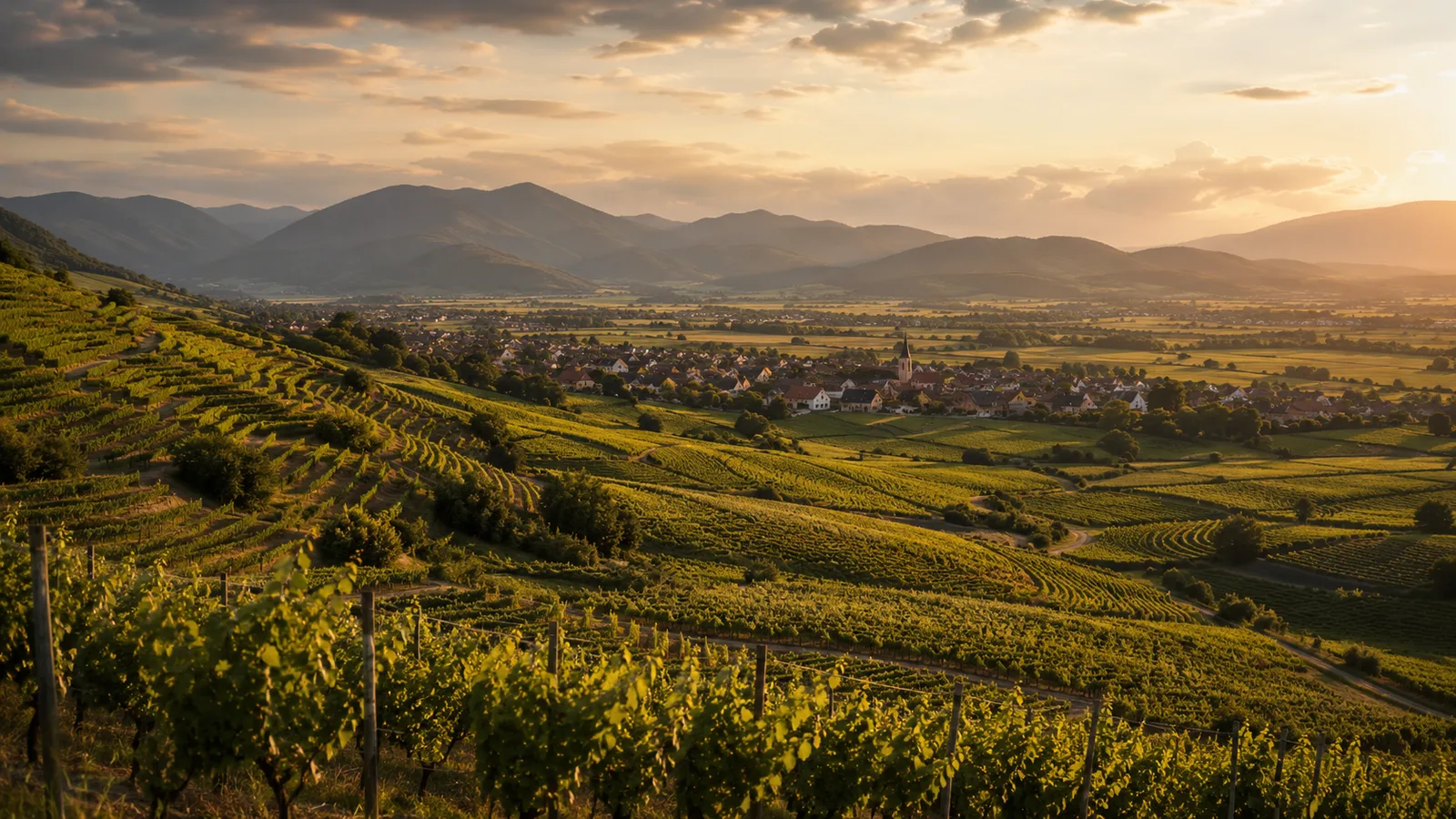 Paysage alsacien autour d’Issenheim et de la Route des Vins, point de départ depuis La Chapelle Industrielle